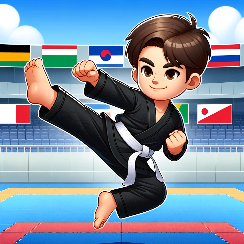 Cartoon dipiction of a Taekwondo Student kicking