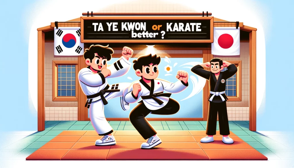 Cartoon depiction of whether Tae Kwon Do or Karate is better